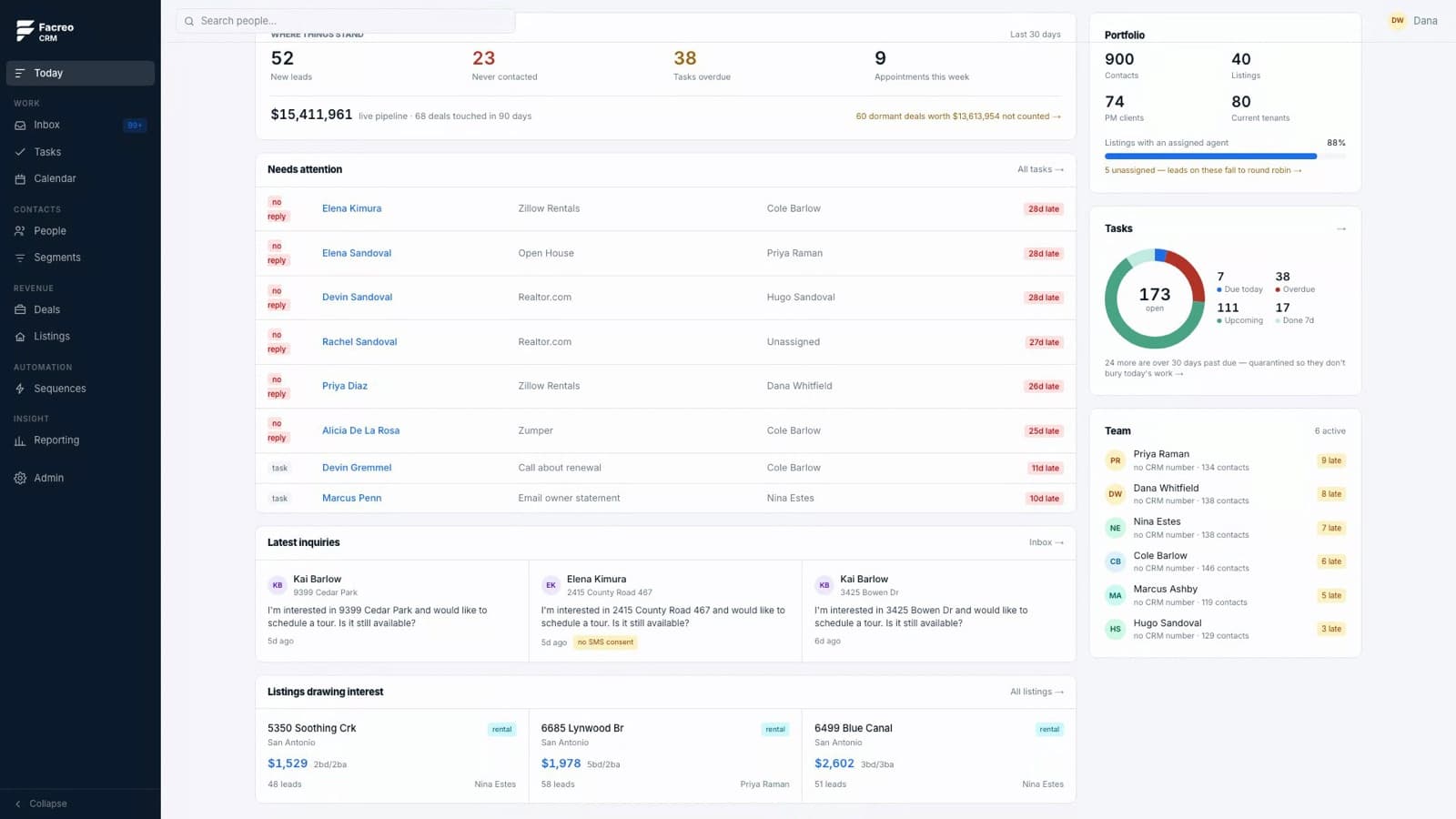Facreo CRM — interface