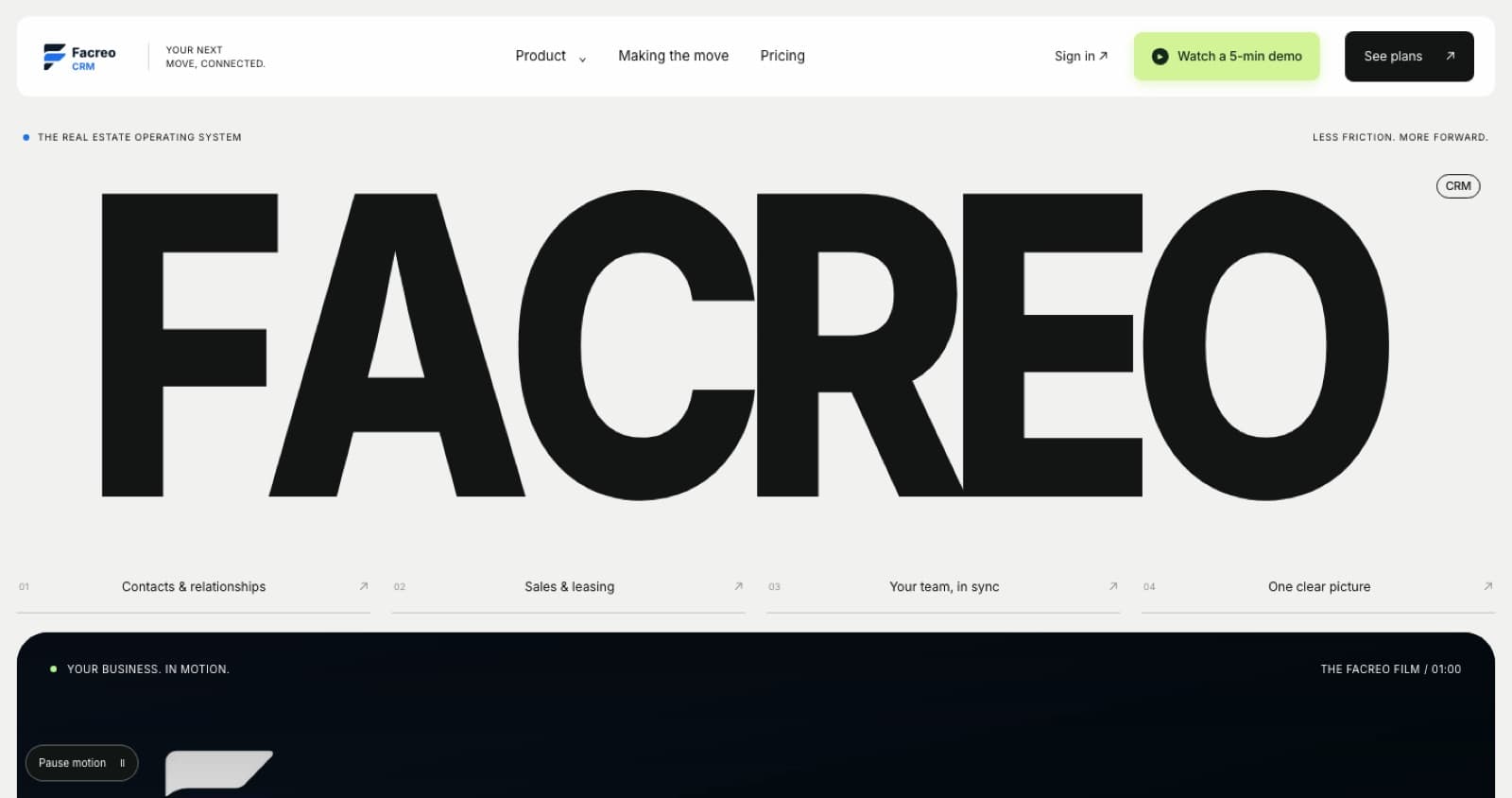 Facreo CRM — interface